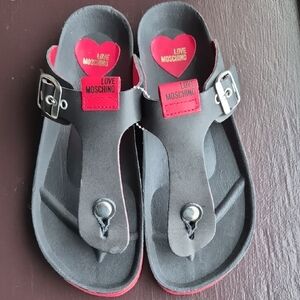 Love Moschino Black and Red Heart Sandals Size 39